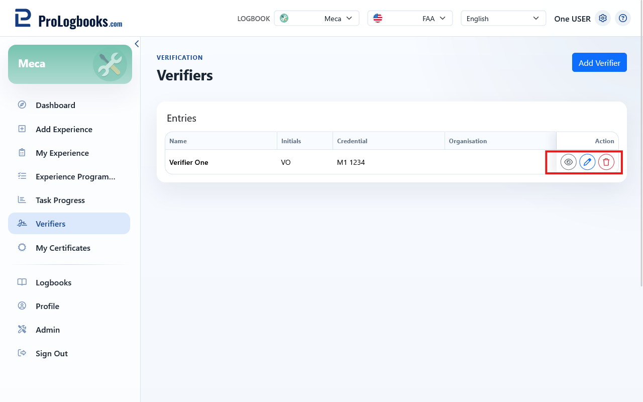 Edit and delete verifiers
