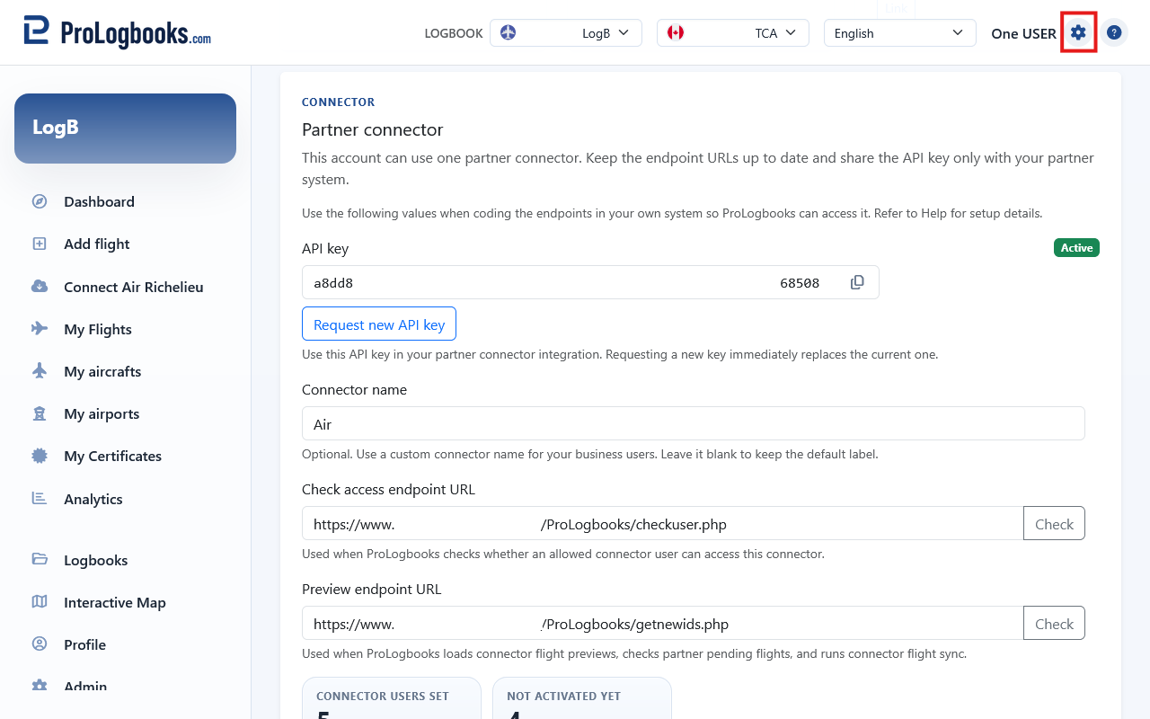 Activate the connector card on the Account page